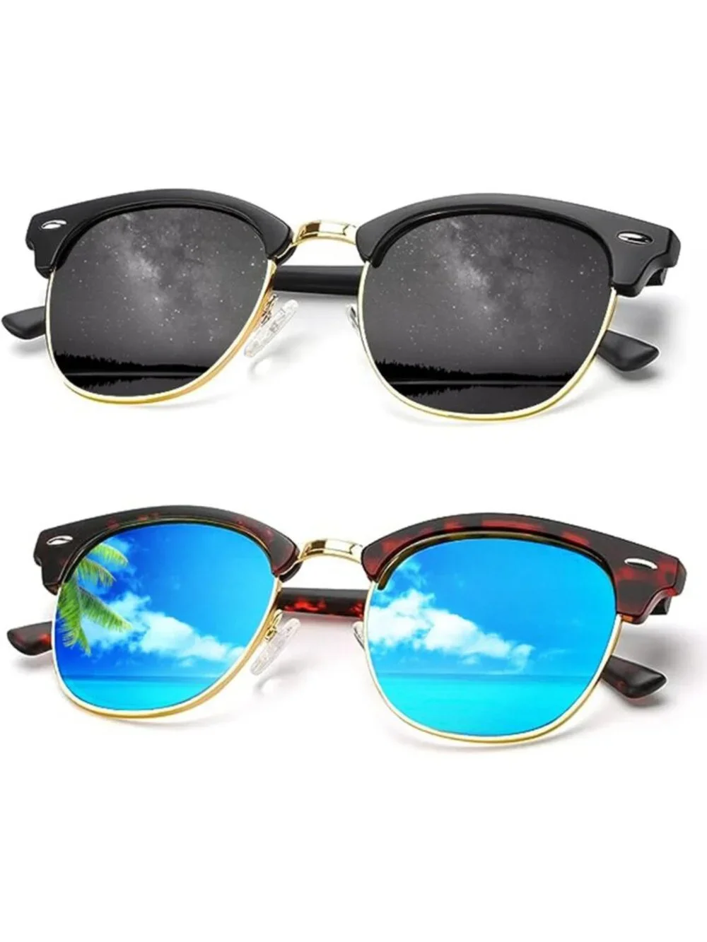 Unisex Polarized Sunglasses - Retro Semi-Rimless Driving Shades with UV